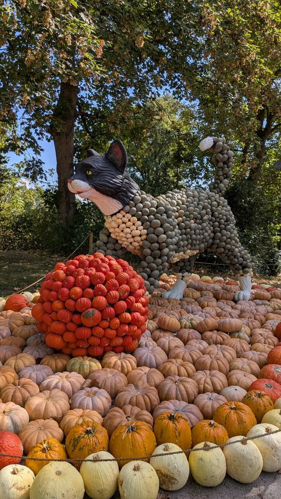 Statua di un gatto realizzata con le zucche alla Festa delle zucche di Ludwigsburg